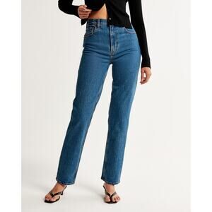 Abercrombie & Fitch Curve Love 90s Straight Ultra High Rise Medium Blue 32/14